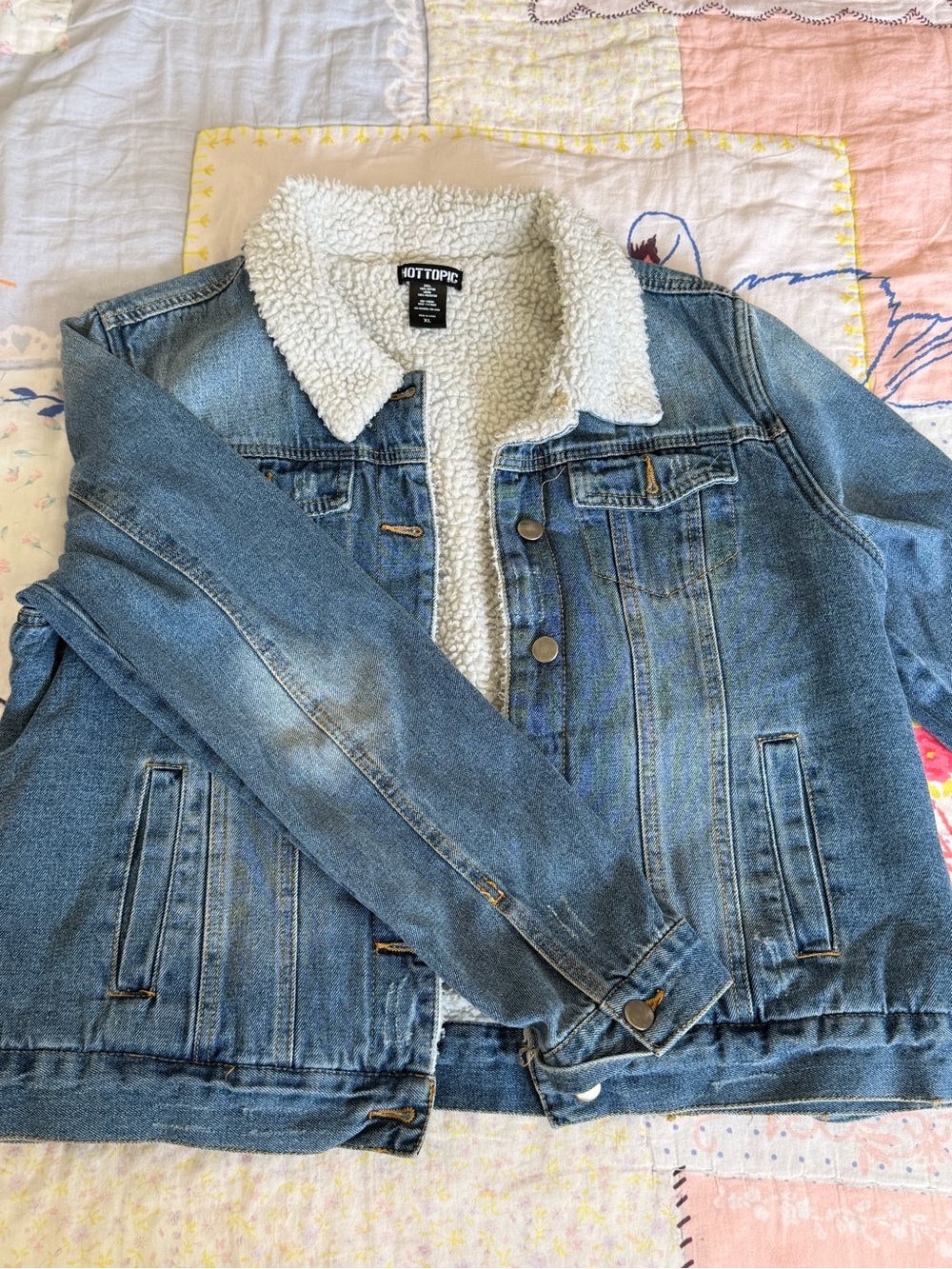 Hot Topic Denim Jacket with Cream Sherpa Lining